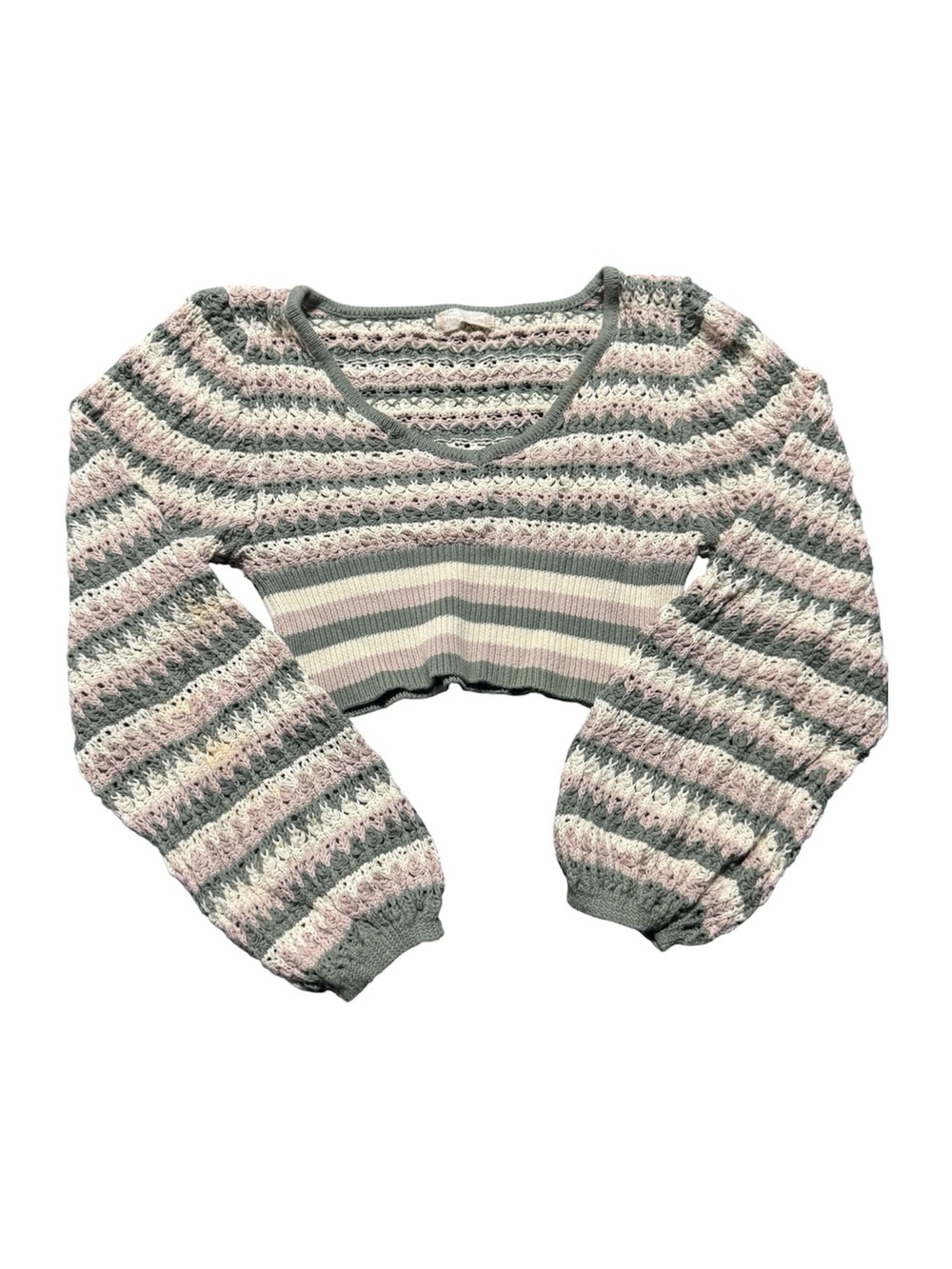 American Star Crochet Knit Cropped Sweater Women’s Size M Boho Balloon Sleeve